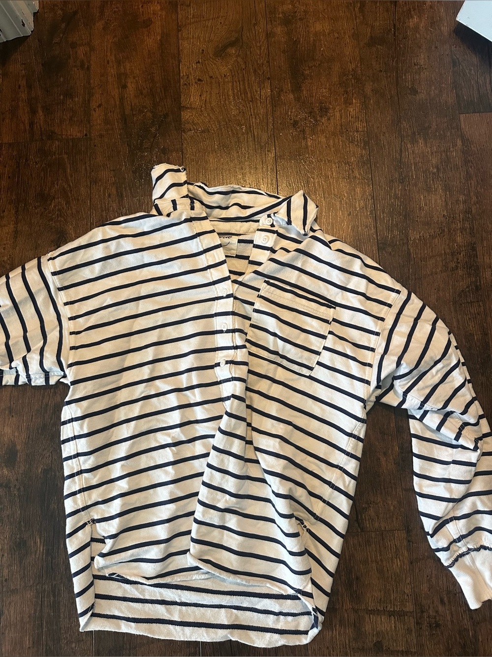 Aerie Striped Long-Sleeve Polo Shirt size xxs - White & Navy